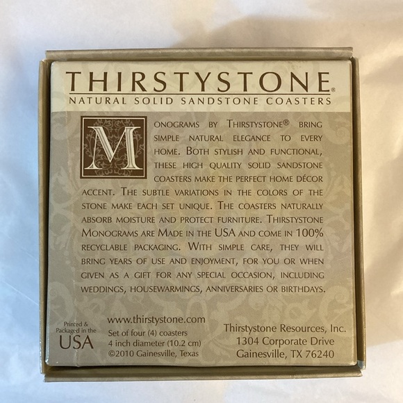 Coasters Set (4) Thirstystone Monograms Sandstone Letter I *open box, flaw - Picture 6 of 8